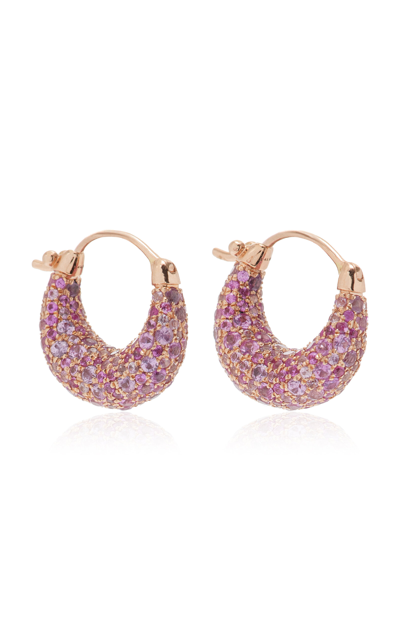 Jane Taylor Sugar Dipped 14k Yellow Gold Sapphire Hoops In Pink