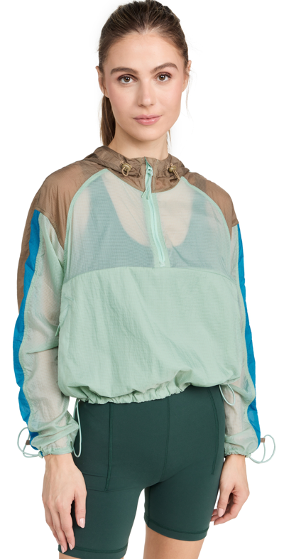 Outdoor Voices Windbreaker Colorblock Pullover In Elmwood/seaside/silt Green