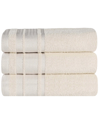 SUPERIOR SUPERIOR SET OF 3 ZERO TWIST COTTON DOBBY BORDER PLUSH SOFT ABSORBENT BATH  TOWELS