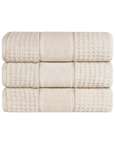 SUPERIOR SUPERIOR SET OF 3 ZERO TWIST COTTON WAFFLE HONEYCOMB PLUSH SOFT ABSORBENT BATH TOWELS