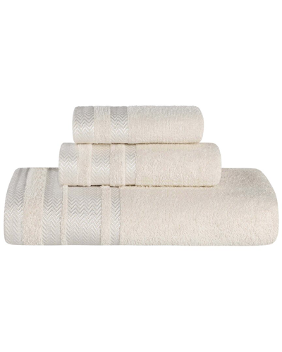 SUPERIOR SUPERIOR 3PC ZERO TWIST COTTON DOBBY BORDER PLUSH SOFT ABSORBENT TOWEL SET