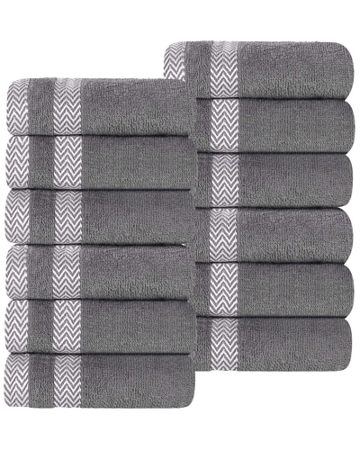 Superior Set Of 12 Zero Twist Cotton Dobby Border Plush Soft Absorbent  Washcloths