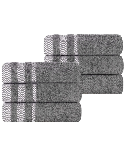 Superior Set Of 6 Zero Twist Cotton Dobby Border Plush Soft Absorbent Hand  Towels In Gray