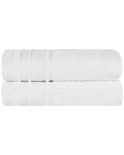 Superior Set Of 2 Zero Twist Cotton Dobby Border Plush Soft Absorbent Bath  Sheets In White
