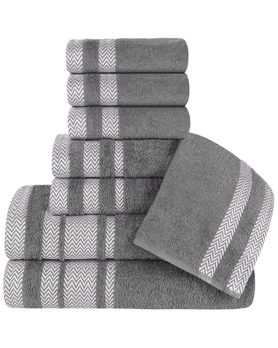 Superior 8pc Zero Twist Cotton Dobby Border Plush Soft Absorbent Towel Set