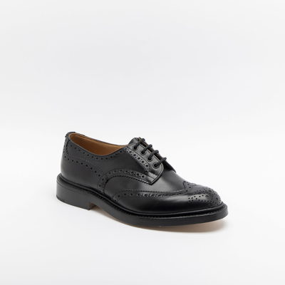 Tricker's Bourton Black Box Calf Derby Shoe (leather Sole) In Nero