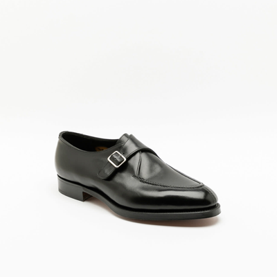 Edward Green Clapham Black Calf Monk Strap Shoe In Nero