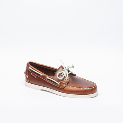 Sebago Docksides Brown Waxed Leather Loafer In Cognac
