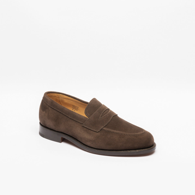 Tricker's Brown Suede Penny Loafer In Marrone