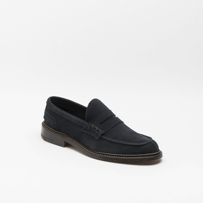 Tricker's Suede Loafers With Round Toe And Penny Strap In Black