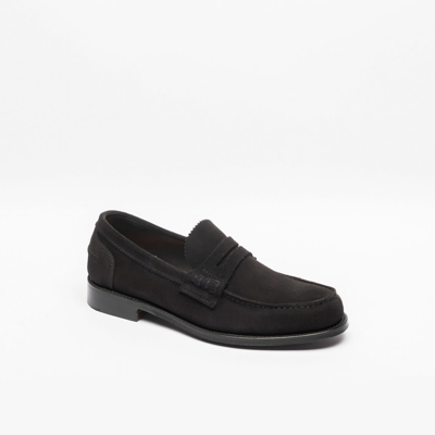 Cheaney Black Suede Penny Loafer In Nero