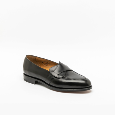 Edward Green Lulworth Black Calf Crossed Strap Loafer In Nero