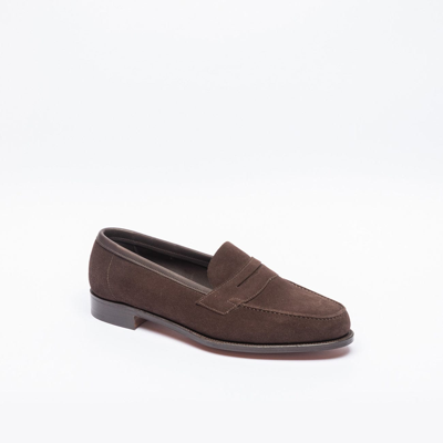 Edward Green Espresso Suede Unlined Loafer In Marrone