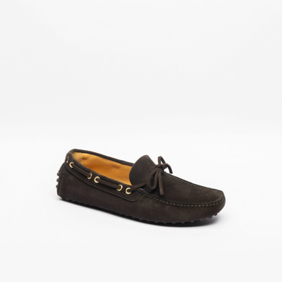 Car Shoe Ebano Suede Driving Loafer In Marrone