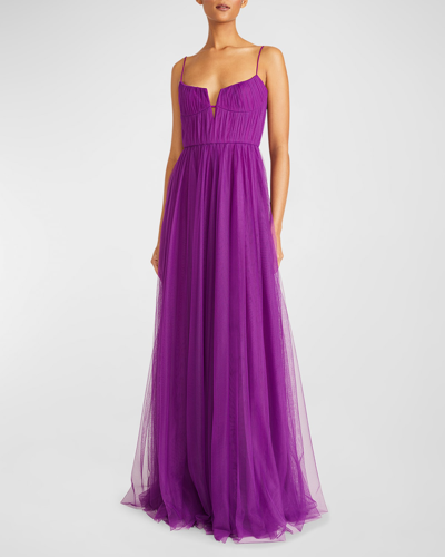 ml Monique Lhuillier Nyla Tulle Gown In Bright Mag