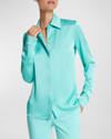 Michael Kors Hansen Charmeuse Button-front Shirt In Seafoam