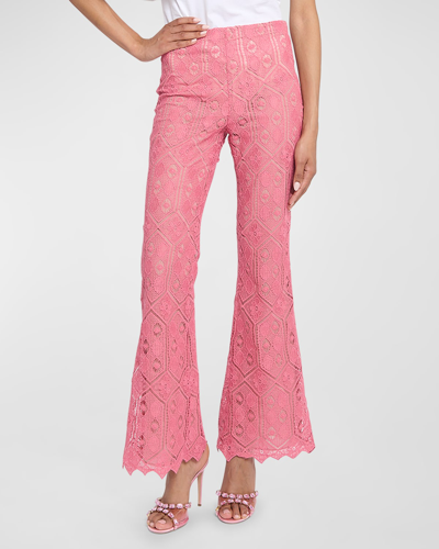 Giambattista Valli Mid-rise Crochet Knit Flare Trousers In Dark Pink