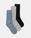 Allsaints Adan Ramskull Embroidered Socks 3 Pack In Blue/grey Ml/blk