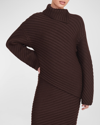 Staud Engrave Merino Wool Asymmetric Sweater In Dark Chocolate