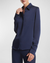 Michael Kors Hansen Charmeuse Button-front Shirt In Navy