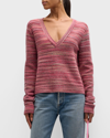Atm Anthony Thomas Melillo Spacedyed Cotton-blend Deep V-neck Sweater In Lipstick
