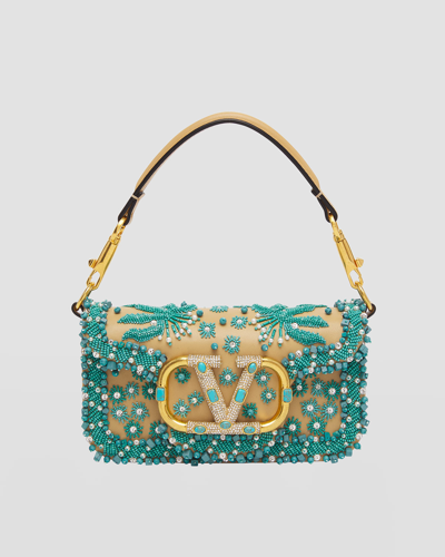 Valentino Garavani Loco Small Jewel Beaded Chain Shoulder Bag In Turchese Crystal