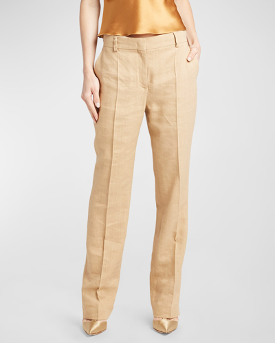 Alberta Ferretti Linen Straight Trousers In Beige