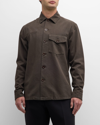 BURBERRY MEN'S TWILL SHIRT WITH EMBROIDERED PATCHES