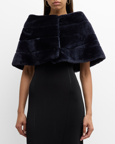 Gorski Horizontal Lamb Shearling Cape In Navy