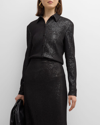 ROSETTA GETTY SEQUIN CHIFFON SLIM COLLARED SHIRT