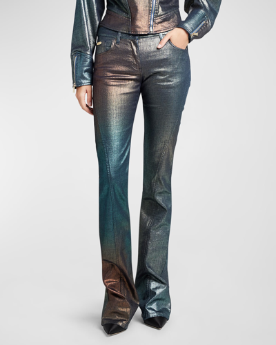 Alberta Ferretti Denim Effect Bootcut Trousers In Multicolor