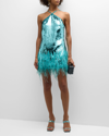 CULT GAIA SOLINA SEQUIN AND FEATHER HALTER MINI DRESS