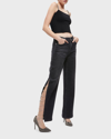 Alice And Olivia Gayle Crystal-embellisjed Straight-leg Jeans In Maya Charcoal Bla