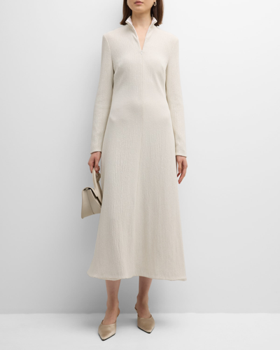 Rosetta Getty Sequin Zip-front Long-sleeve Midi Dress In Ivory
