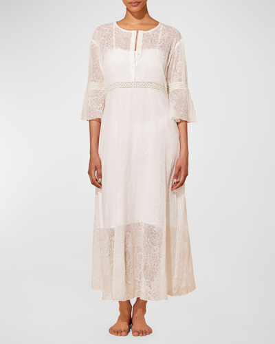 Vilebrequin Embroidered Lace Maxi Shirtdress In Craie
