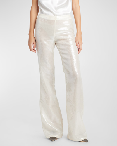 Alberta Ferretti Sequin-embellished Flare Trousers In Ivory