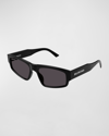 Balenciaga Women's Flat 56mm Rectangular Sunglasses In Shiny Hd Solid Bl