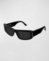 Balenciaga Men's Bb0301sm Acetate Rectangle Sunglasses In Shiny Solid Black