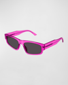 Balenciaga Logo Acetate Rectangle Sunglasses In Shiny Hd Transpar