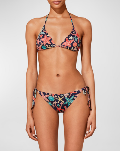 Vilebrequin Holi Star Fishes Bikini Top In Bleu Marine