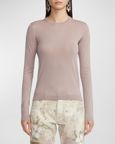 Ralph Lauren Crewneck Cashmere Jersey Long-sleeve Sweater In Mauve