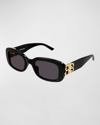 Balenciaga Cut-out Bb Acetate Rectangle Sunglasses In Shiny Solid Black