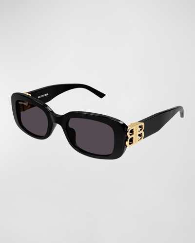 Balenciaga Cut-out Bb Acetate Rectangle Sunglasses In Black