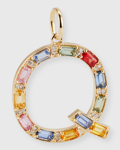 Kastel Jewelry 14k Yellow Gold Initial Q Multi-color Sapphire And Diamond Pendant