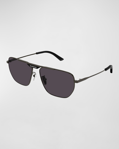 Balenciaga Men's Bb0298sm Metal Aviator Sunglasses In Shiny Gun Metal