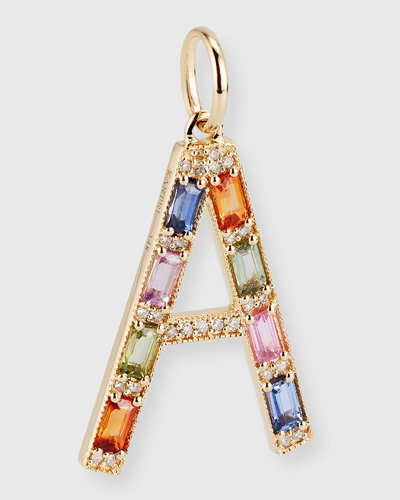 Kastel Jewelry 14k Yellow Gold Initial A Multi-color Sapphire And Diamond Pendant