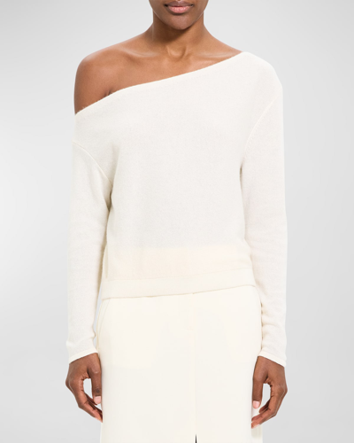 Theory Cashmere Asymmetric One-shoulder Sweater In Ivory