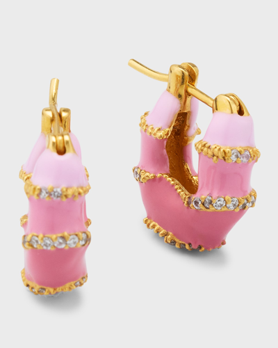 Joanna Laura Constantine Mini Hoop Earrings With Enamel And Stones In Pink