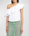 Giambattista Valli Asymmetric Shoulder Cotton Blouse In Ivory