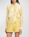 Giambattista Valli Floral-print Scarf-neck Chiffon Blouse In Ivoryyellow